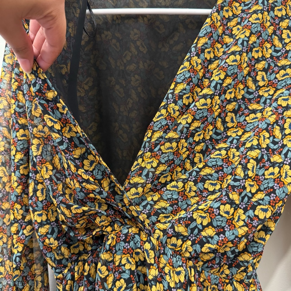 Zara Floral Multicolor Long Sleeve Surplice Dress Size XS - Picture 8 of 10
